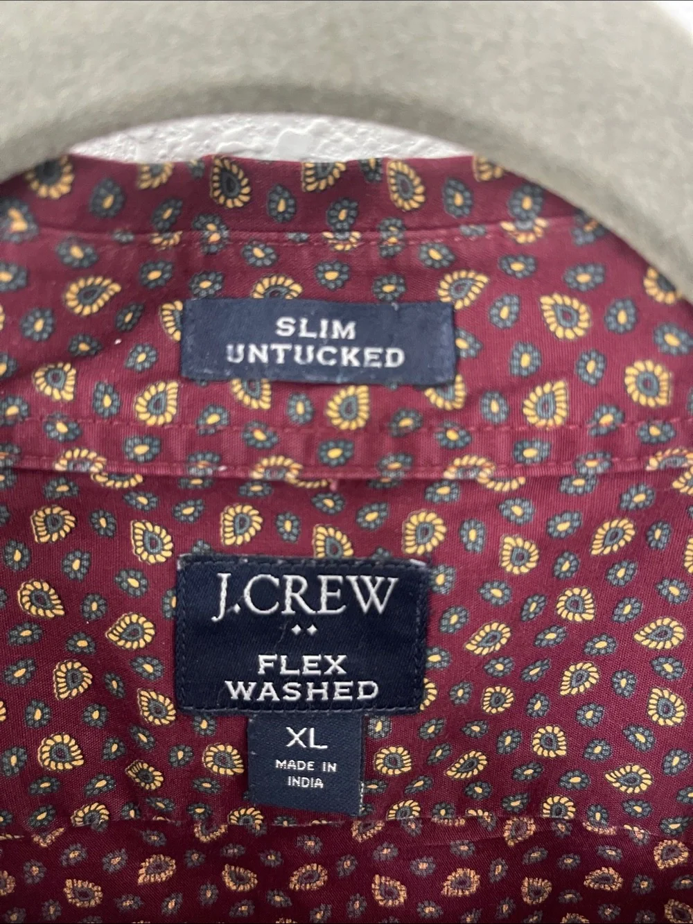 J.Crew Flex Washed Slim Untucked Shirt Men’s XL Burgundy Print Stretch